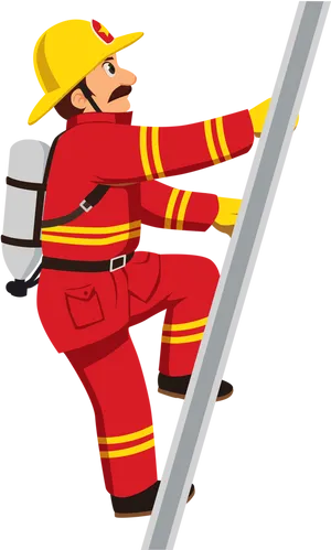 Firefighter Climbing Ladder PNG Image