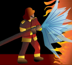 Firefighter Extinguishing Flames PNG image with transparent background