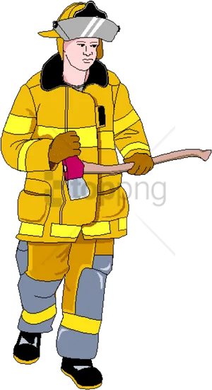 Firefighterin Gear Holding Hose.png PNG Image