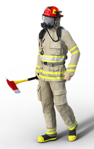 Firefighterin Gearwith Axe.jpg PNG Image