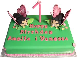 First Birthday Cakewith Cartoon Bees PNG Image