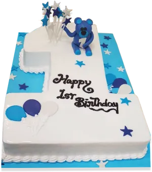 First Birthday Celebration Cakewith Teddyand Stars PNG Image