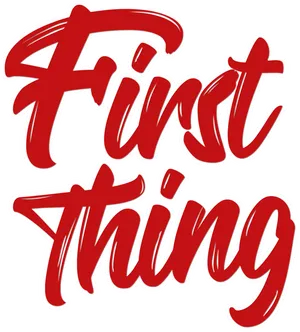 First Thing Red Script Text PNG Image