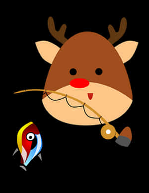 Fishing Reindeer Cartoon PNG image with transparent background