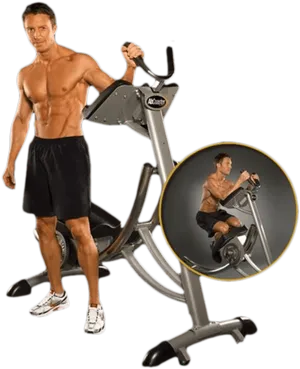 Fitness Instructor Demonstrating Stationary Bike PNG Image