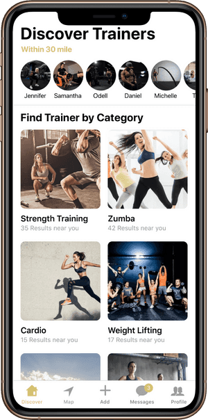 Fitness Trainer Discovery App Screen PNG image with transparent background
