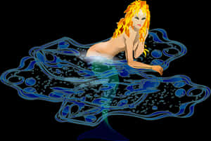 Flame Haired_ Mermaid_ Art PNG image with transparent background