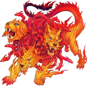 Flaming Cerberus Artwork PNG Image