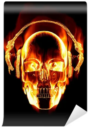 Flaming Skullwith Headphones PNG Image