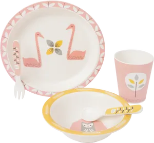 Flamingo Kids Dinnerware Set PNG Image