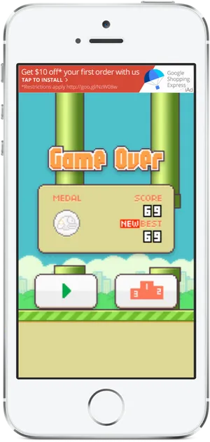 Flappy Bird Game Over Screen PNG Image