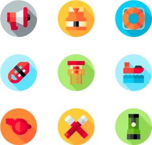 Flat Design Summer Icons PNG Image