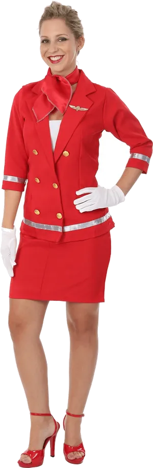 Flight Attendant Red Uniform PNG Image