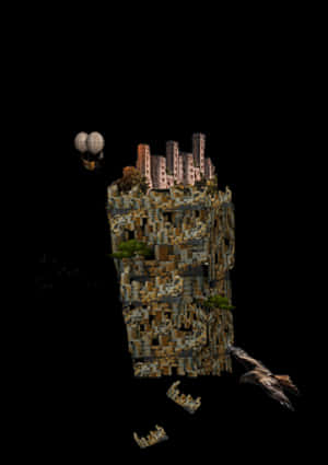 Floating City Fantasy Artwork PNG with transparent background