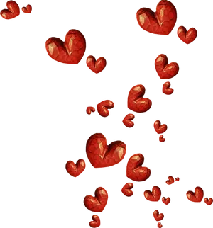 Floating Crystal Red Hearts PNG Image