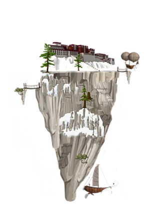 Floating Fantasy City Iceberg PNG Image