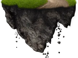 Floating Grassy Rock Island PNG Image