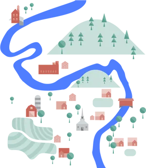 Flooded River Town Illustration PNG Image