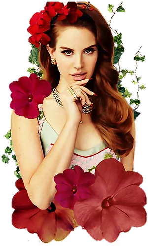 Floral Adorned Woman Portrait PNG Image