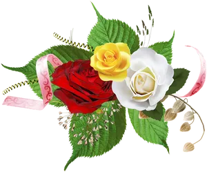 Floral Arrangement Red White Yellow Roses PNG Image