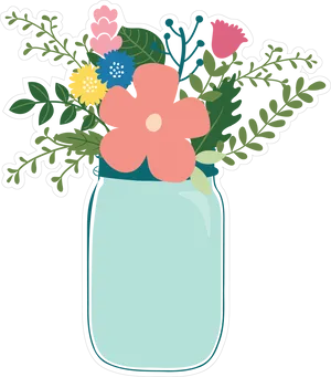 Floral Arrangementin Mason Jar PNG Image