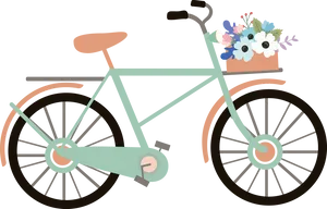 Floral Basket Bicycle Illustration PNG Image