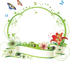 Floral Butterfly Vector Border PNG Image