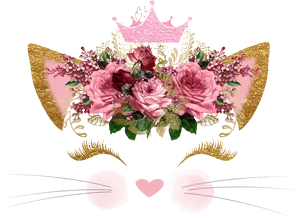 Floral Cat Crown Artwork PNG Image