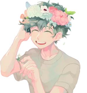 Floral Crowned Anime Character Smiling PNG Image