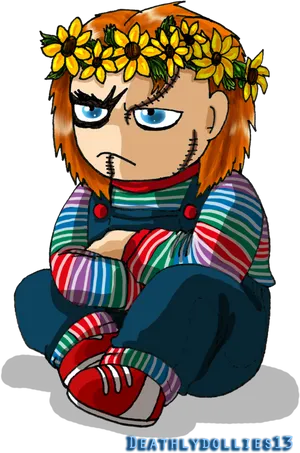 Floral Crowned Chucky Cartoon PNG Image