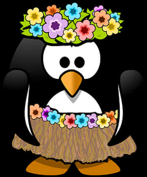 Floral Crowned  Penguin  Illustration PNG with transparent background