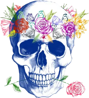 Floral Crowned Skull Artwork PNG Image