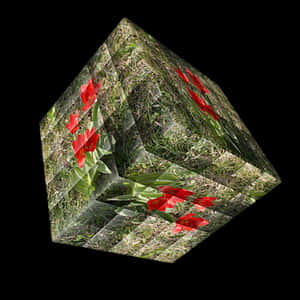 Floral Cube Illusion PNG image with transparent background