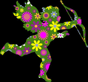 Floral Cupid Silhouette PNG image with transparent background