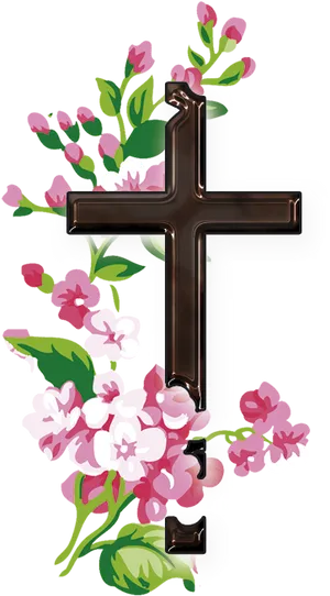 Floral Decorated Cross PNG Image