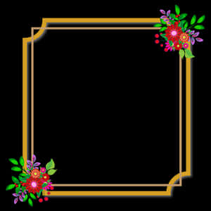 Floral Decorated Golden Frame PNG image with transparent background