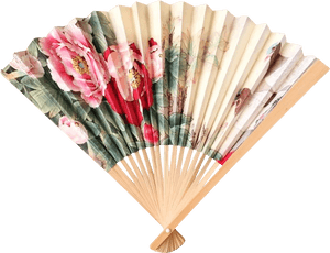 Vintage Bamboo Hand Fan With Exotic Print Of Peonies, - Vintage Hand Fan Png, Transparent Png PNG with transparent background