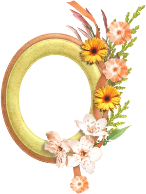 Floral Decorated Letter O Frame PNG Image