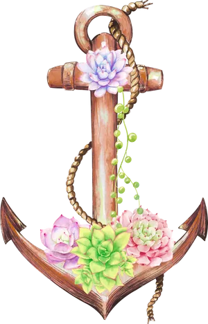 Floral Decorated Nautical Anchor PNG Image