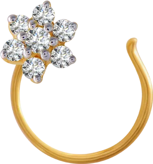 Floral Design Diamond Nose Ring PNG Image