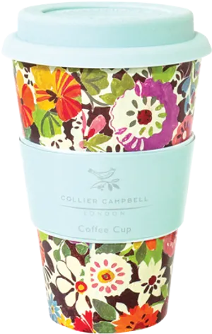 Floral Design Reusable Coffee Cup PNG Image