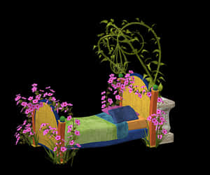 Floral Fantasy Bed Illustration PNG with transparent background