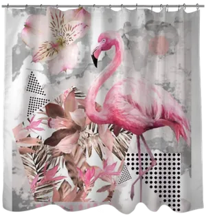 Floral Flamingo Shower Curtain Design PNG Image