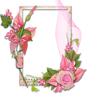 Floral_ Frame_with_ Pink_ Ribbon_and_ Rose PNG Image