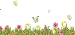Grass With Butterflies And Flowers Png Clipart Spring, Transparent Png PNG