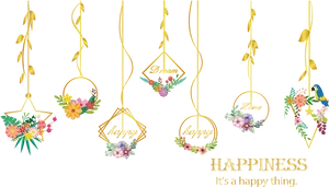 Floral Happiness Decoration Elements PNG Image