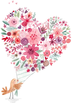 Floral Heart Bouquet Artwork PNG Image