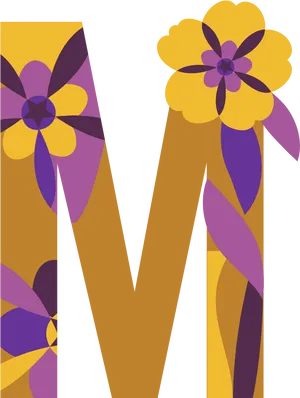 Floral Letter M Illustration PNG Image