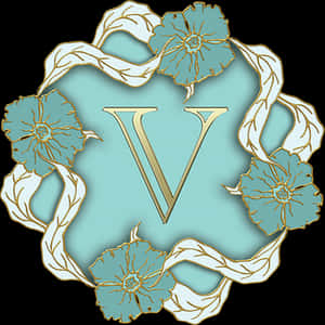 Floral Letter V Design PNG with transparent background