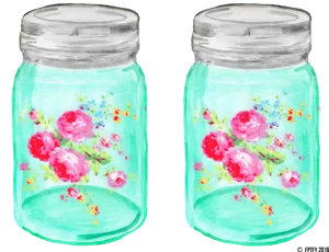 Floral Painted Glass Jars PNG Image